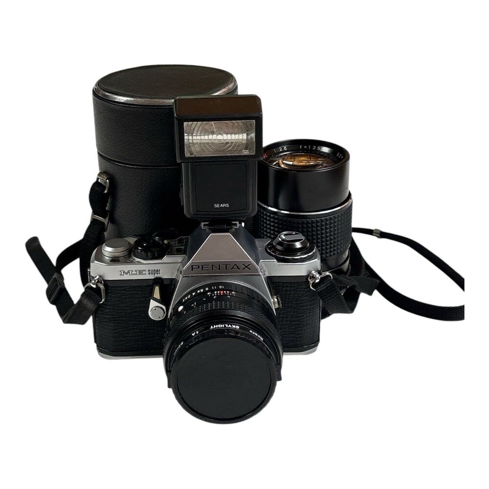Pentax MX Black 35mm SLR Film Camera W/ 2.8 Telephoto Lens Pentax K Mount & Case